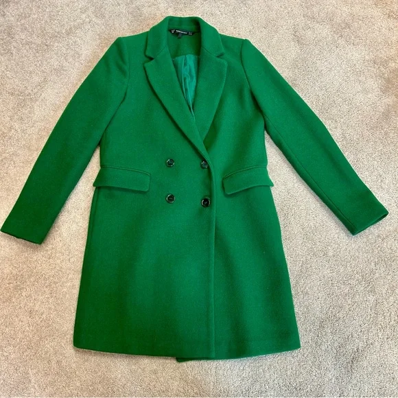 Zara Women's Green double breasted wool blend coat Sz S fall winter - Picture 5 of 14
